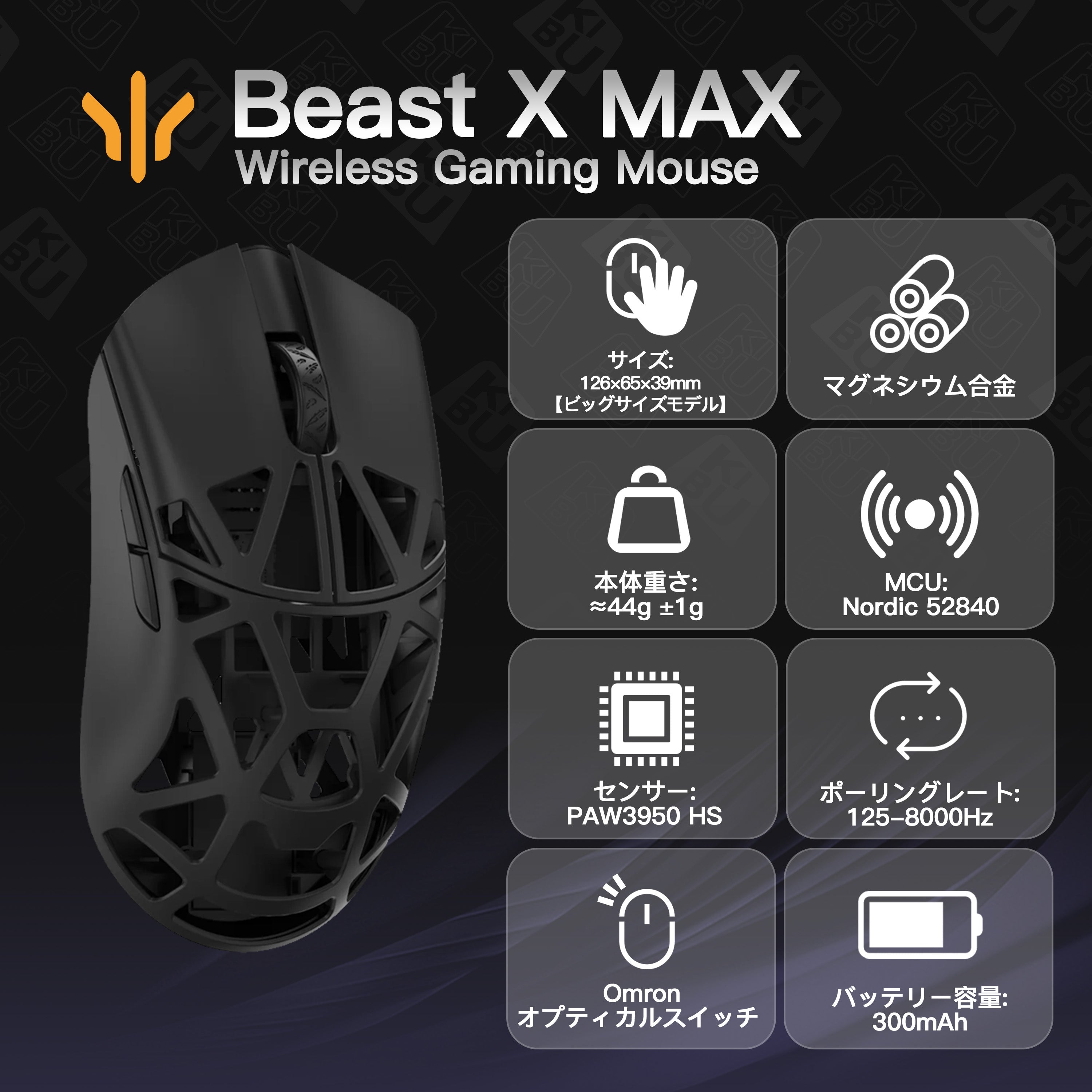WLMOUSE Beast X Max(サイド穴なし)【ゲーミングマウス】