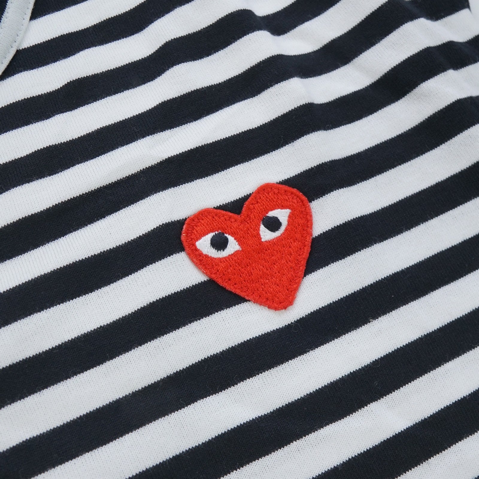 Comme des Garcons Play Long Sleeve Heart Stripe Logo Black T-Shirt
