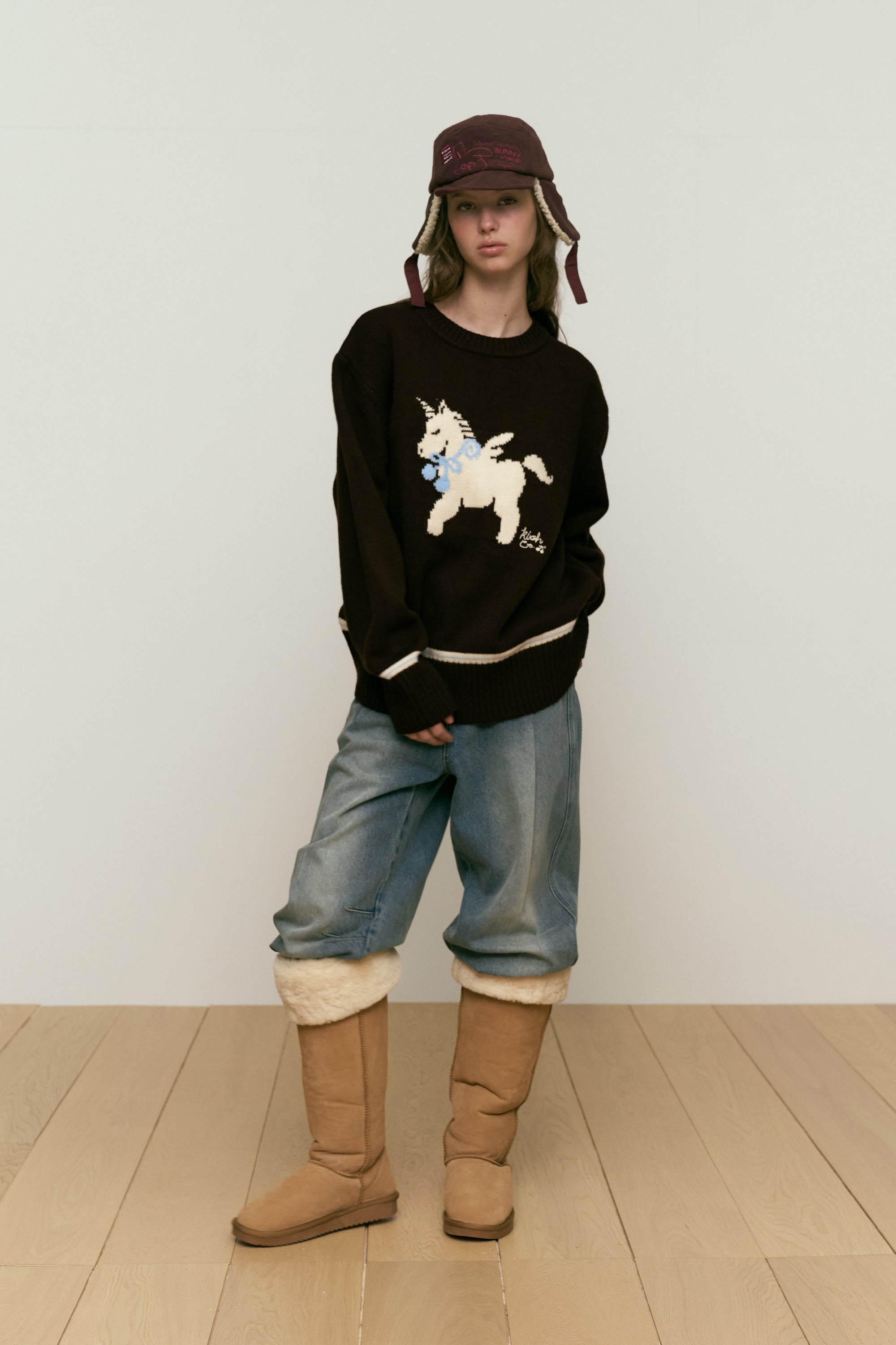 チェリーユニコーンジャガードニット【ブラウン】