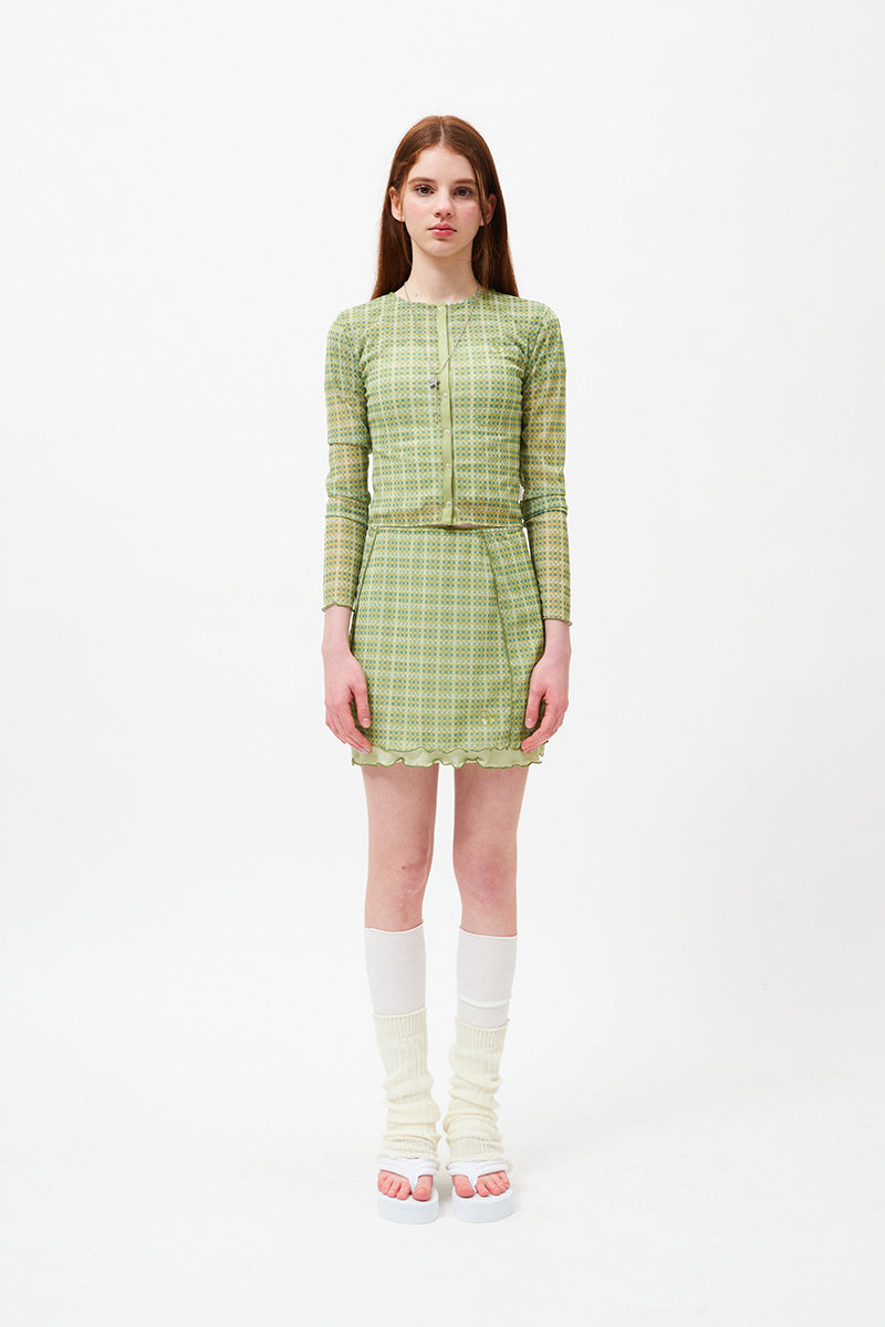 スモールチェリーシースルーパターンカーディガン【ライム】