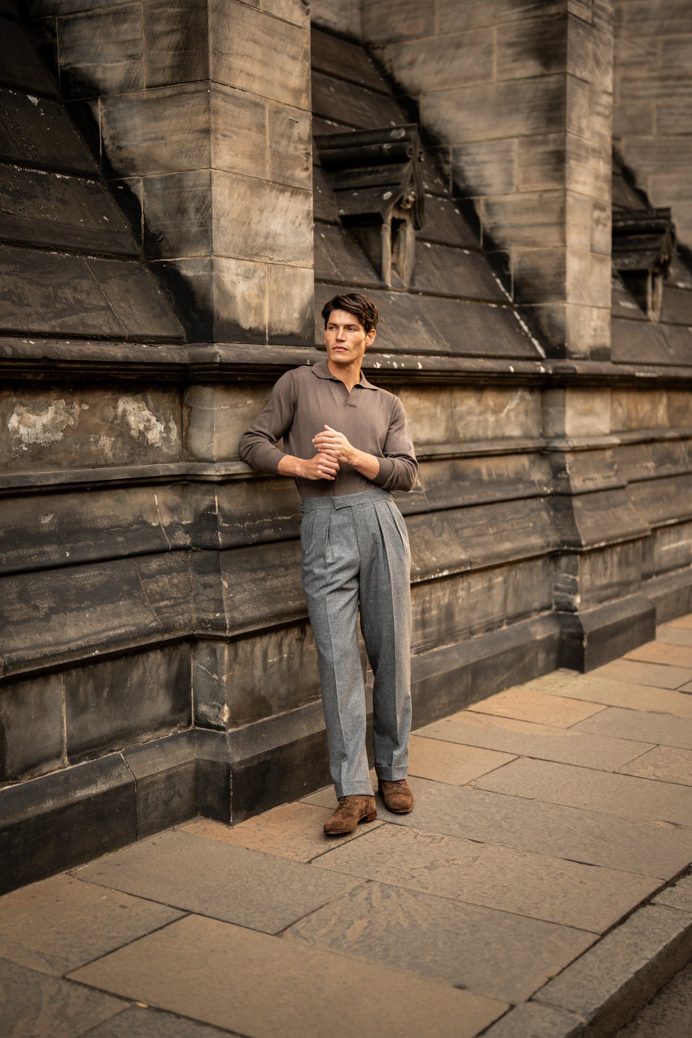 Aleks Mid Grey Wool Flannel Trousers – Kit Blake
