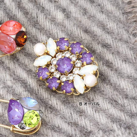 レシピNo.KR0627 貴和クリスタルのカラービジューブローチ2種 – 貴和