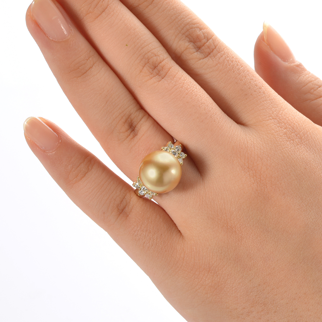 オーロラ茶金 K18 ゴールドパール ダイヤモンド リング （12ミリ以上