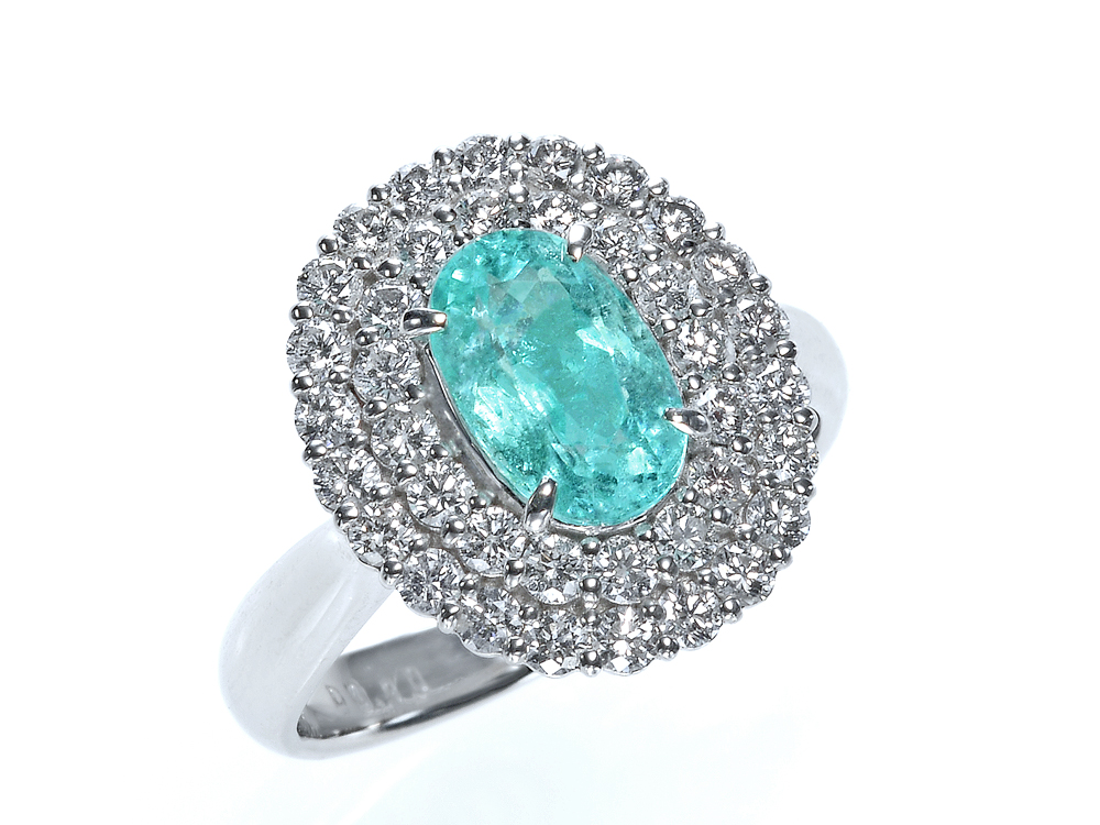 プラチナ パライバトルマリン リング（PA 1.57ct・D 0.90ct）｜真珠卸