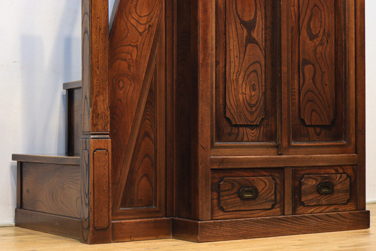 大珍品!! 完全特注品!! 螺旋階段に欅杢目が映える極上階段箪笥 BB2242