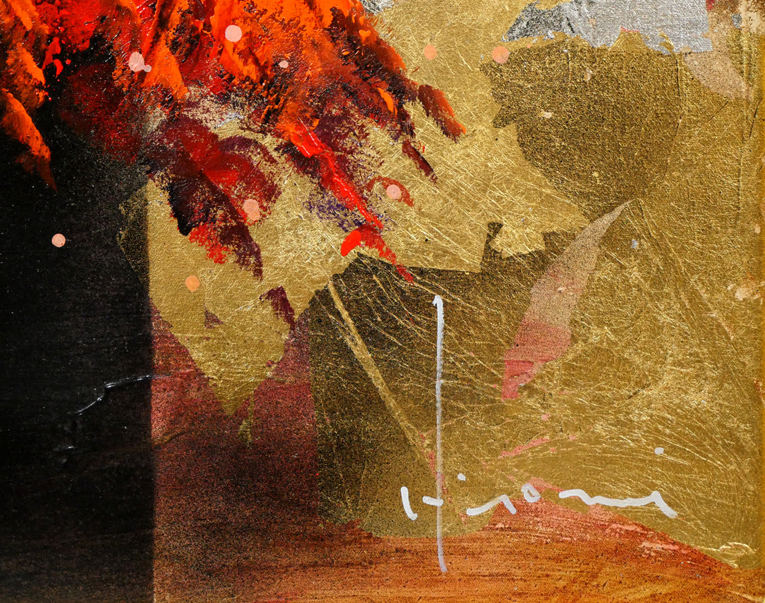 立川広己「赤い盛り花」油絵・F12号 絵画買取・販売の小竹美術