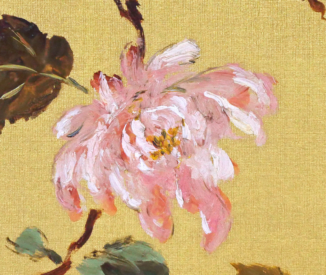 木田金次郎「牡丹（岩内大火前作品）」油絵・金色紙 絵画買取・販売の