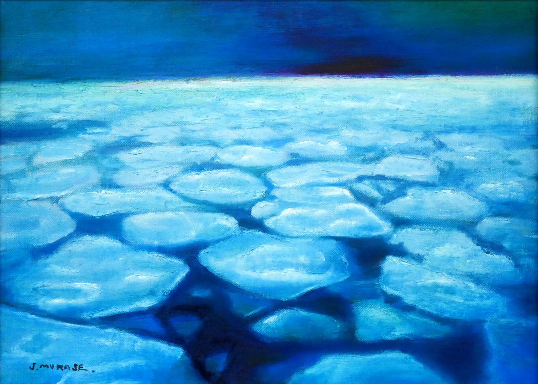 村瀬真治「蓮葉氷」油絵・F4号 絵画買取・販売の小竹美術