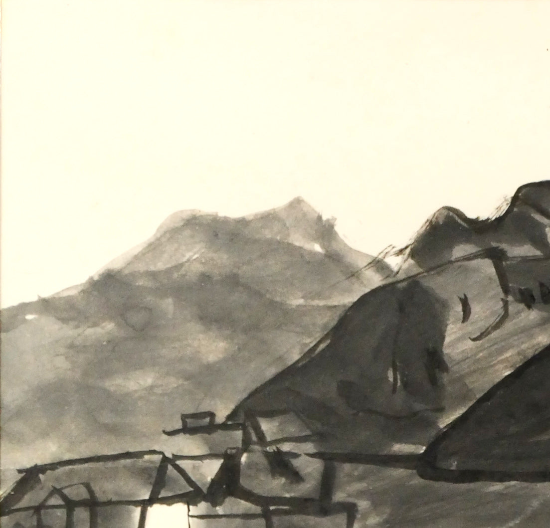 中川一政「港」水墨画（20.8×20cm） 絵画買取・販売の小竹美術