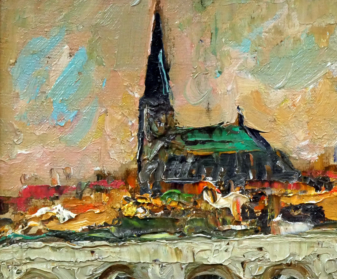 岡本肇「ボルドー風景（フランス）」油絵・F3号 絵画買取・販売の小竹美術