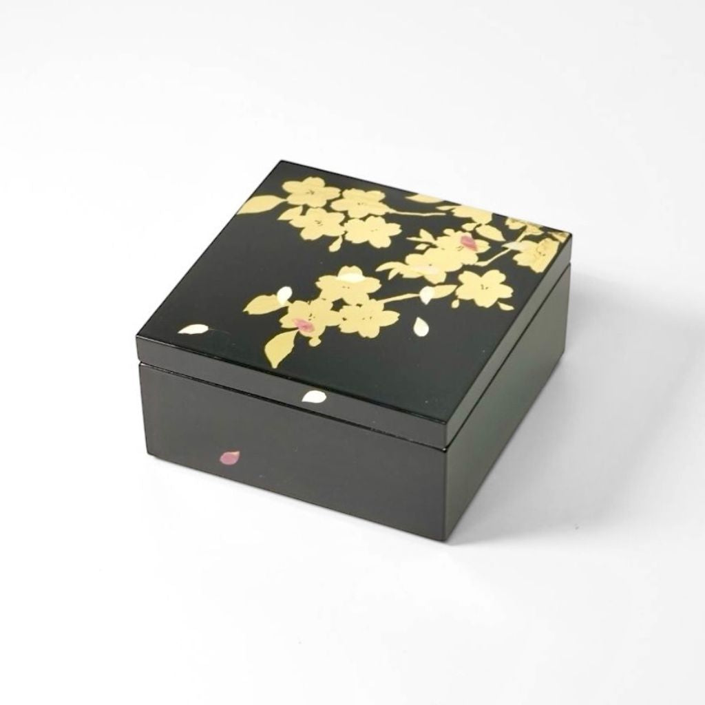 越前 金箔桜絵 角小箱 – 漆器 高翆