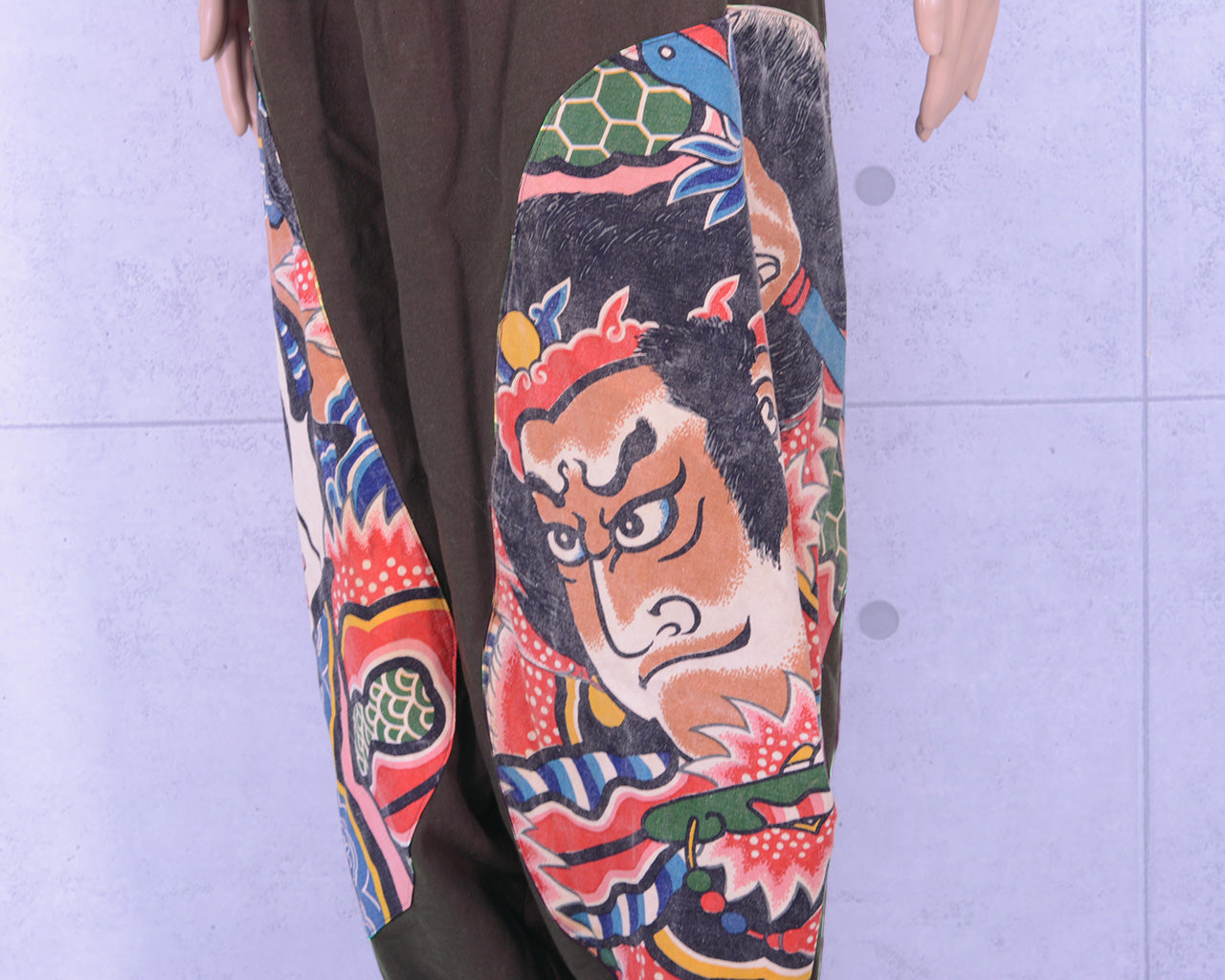 着物リメイク パンツ（ワイド） 柿渋染め木綿生地（古布：和布