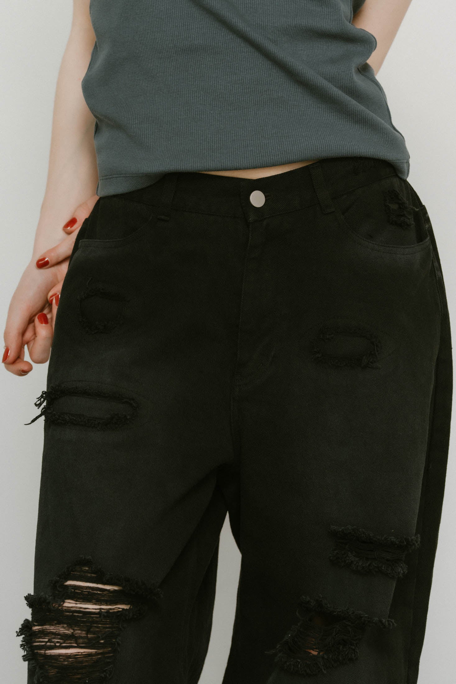 damage denim pants(unisex)/blackblack | KNUTH MARF