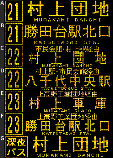 KSWeb - 東洋バス 前面行先表示LED集 2 - 村上団地・高津団地方面