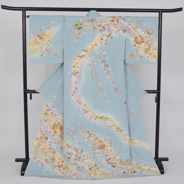 訪問着(新橋色に四季草花)｜着物レンタルあき (来店着付け無料・全国