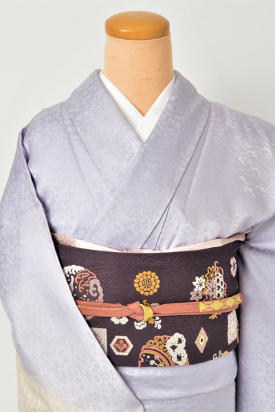 訪問着［藤鼠色に細かい柄の織込み］｜着物レンタルあき (来店着付け