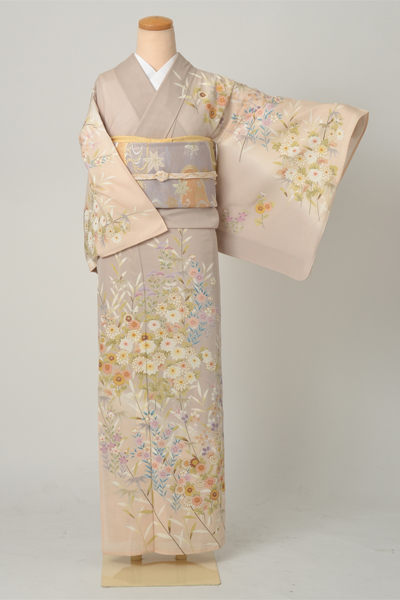 絽訪問着[霞色地に秋草模様]｜着物レンタルあき (来店着付け無料・全国
