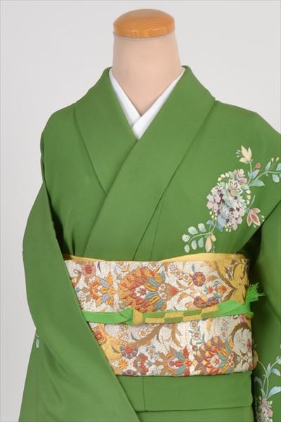 訪問着［緑色の辻が花模様］｜着物レンタルあき (来店着付け無料・全国