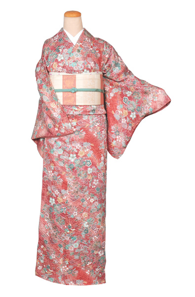 小紋［ピンク色地の花模様］｜着物レンタルあき (来店着付け無料・全国