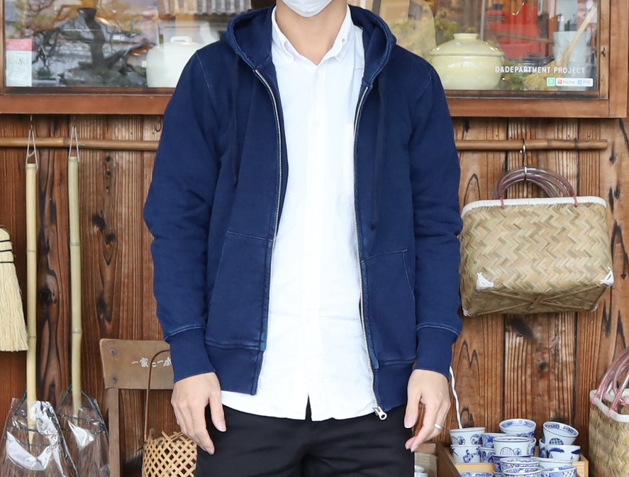 デニムスウェット ジップパーカー L/Denim color sweat zip parker/L
