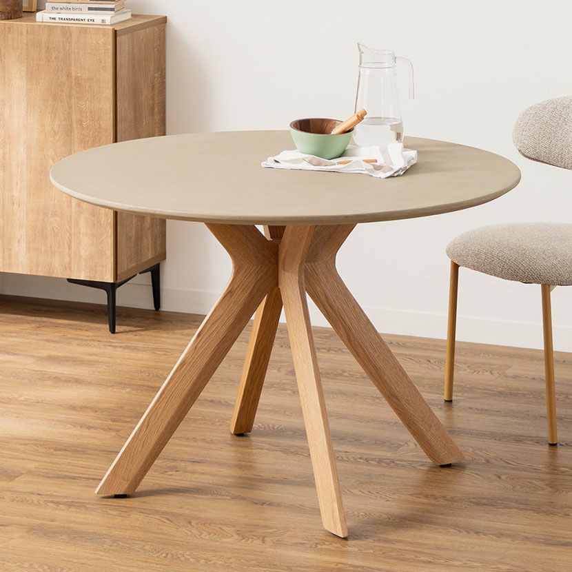 設置無料】幅110cm 円形 ダイニングテーブル モルタル風 LENAS