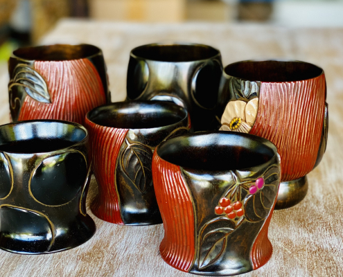 川添日記 草木彫 うるしの器