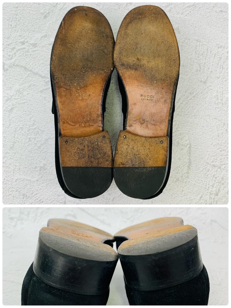 良品】GUCCI ホースビットローファー スエード シルバー金具 黒 7.5