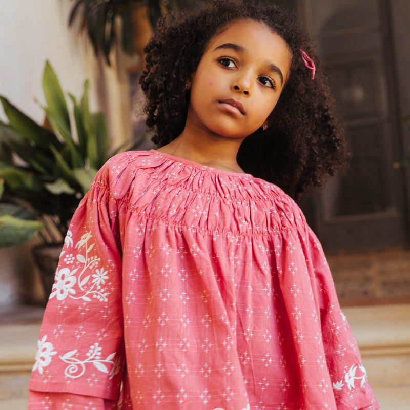 TULIP PINTUCK DRESS, CORAL CROSSSTITCH – Lali