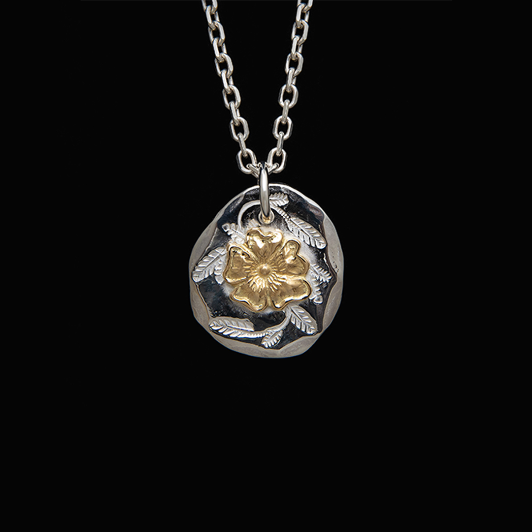Larry SmithLEAF STAMPED ROSE PENDANT (18K GOLD ACCENT) - Larry Smith