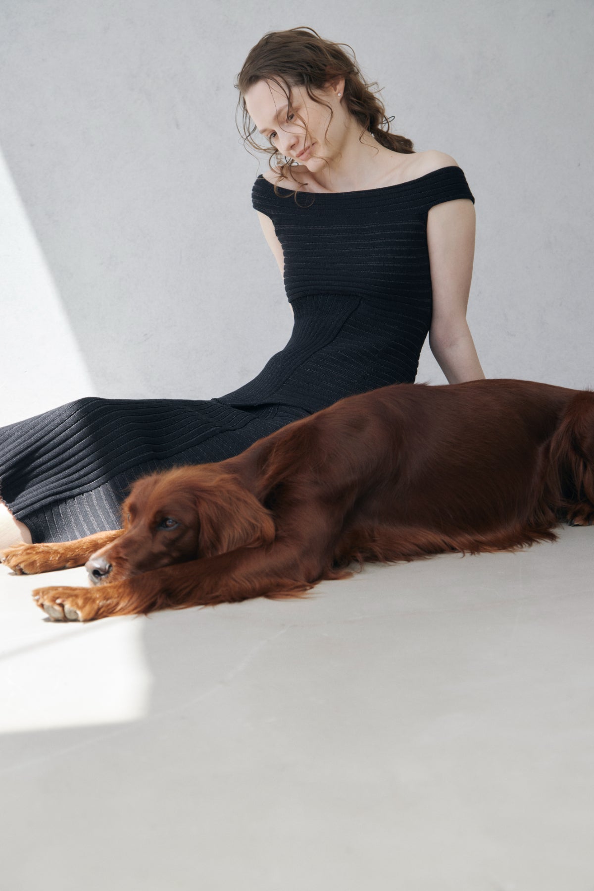 Off-shoulder Panel Rib Knit Tops – L'AUBE BLANC