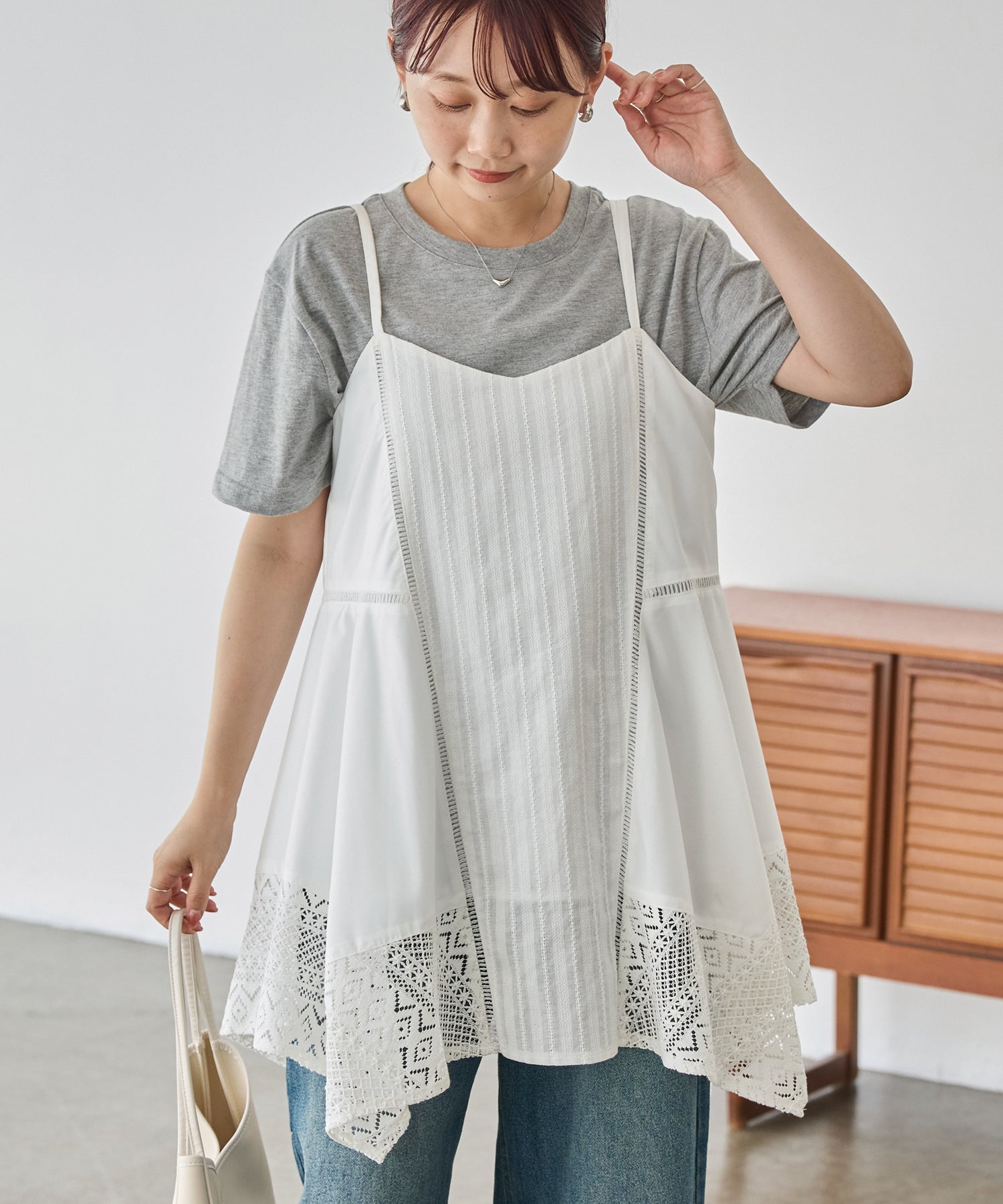 レース切替キャミチュニック | ラビアンジェ-⼤きいサイズのレディース服