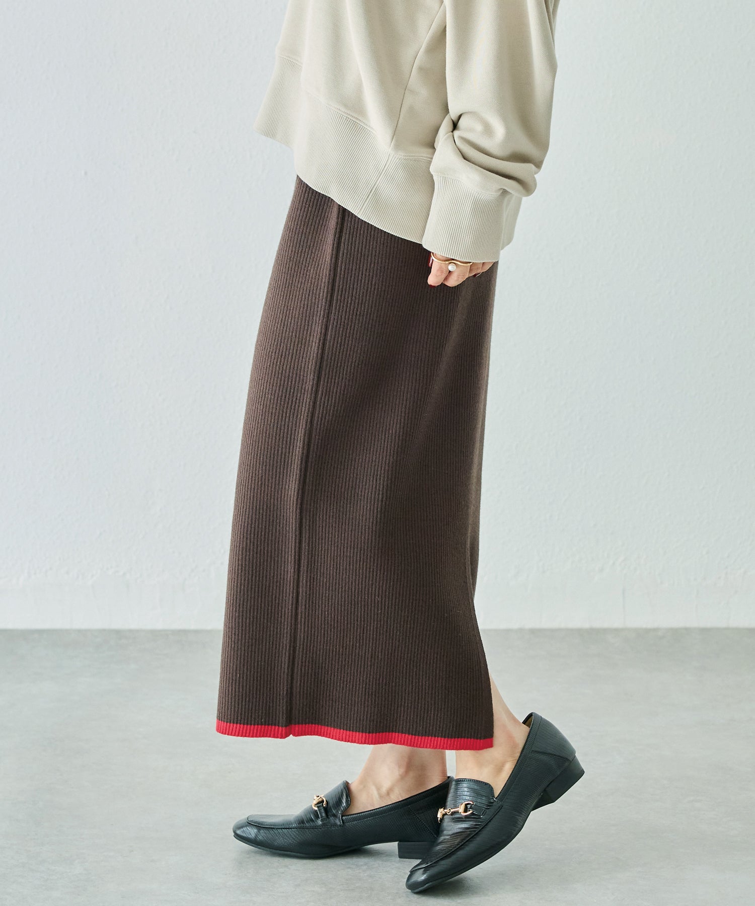 洗える】バイカラーリブニットスカート | ラビアンジェ-⼤きいサイズの