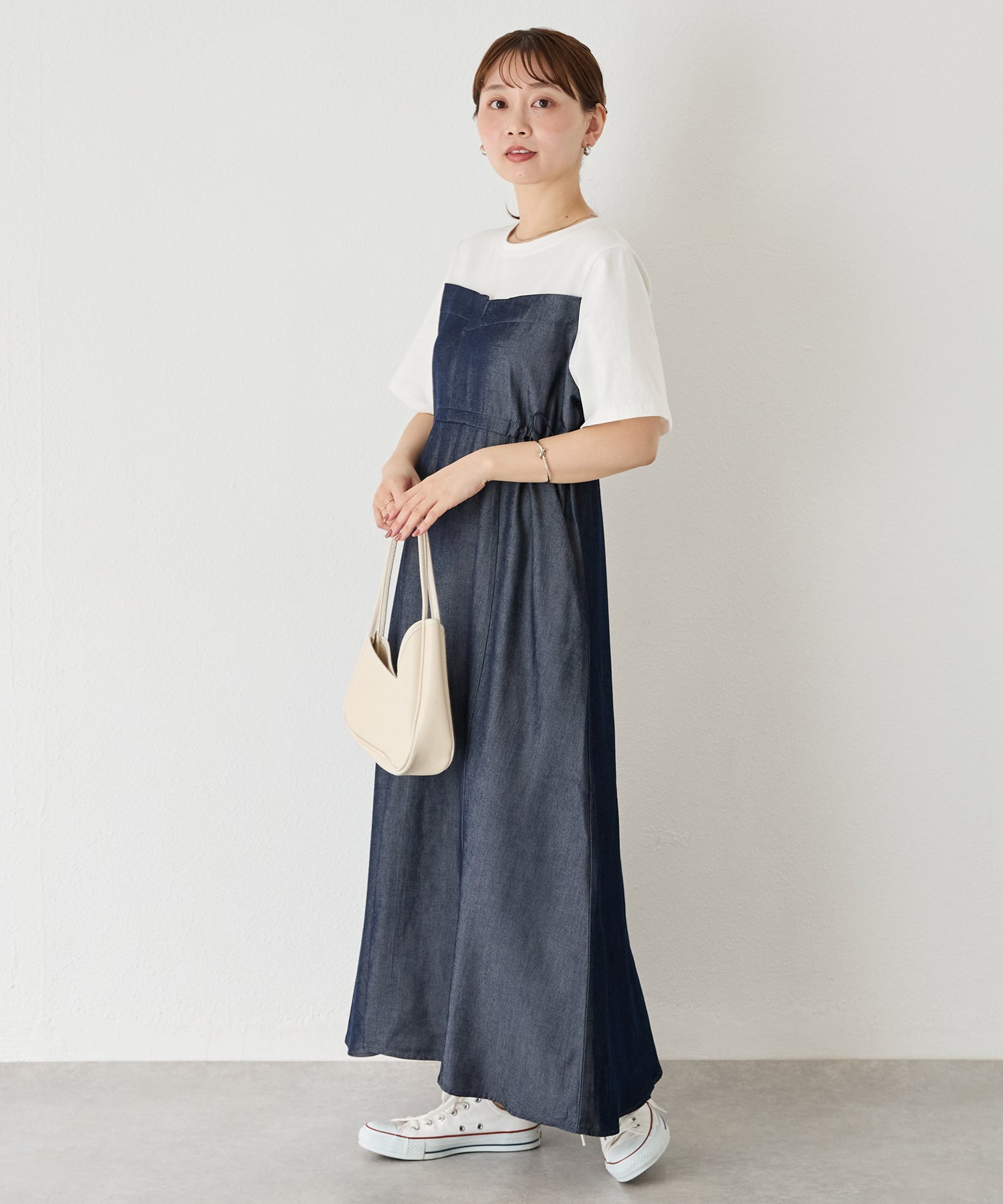 デニムライクビスチェ風ワンピース | ラビアンジェ-⼤きいサイズの