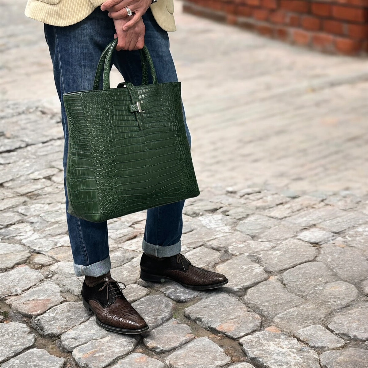 クロコダイル トートバッグ ポロサス メンズ レディース 本革 緑