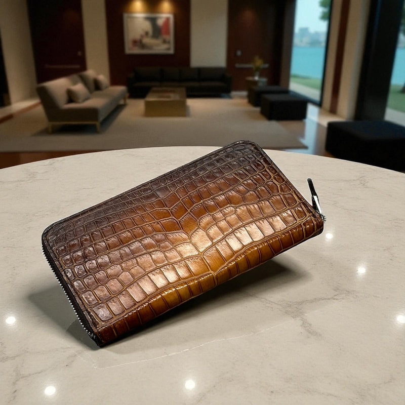 クロコダイル長財布 ラウンドファスナー メンズ レディース 本革 手