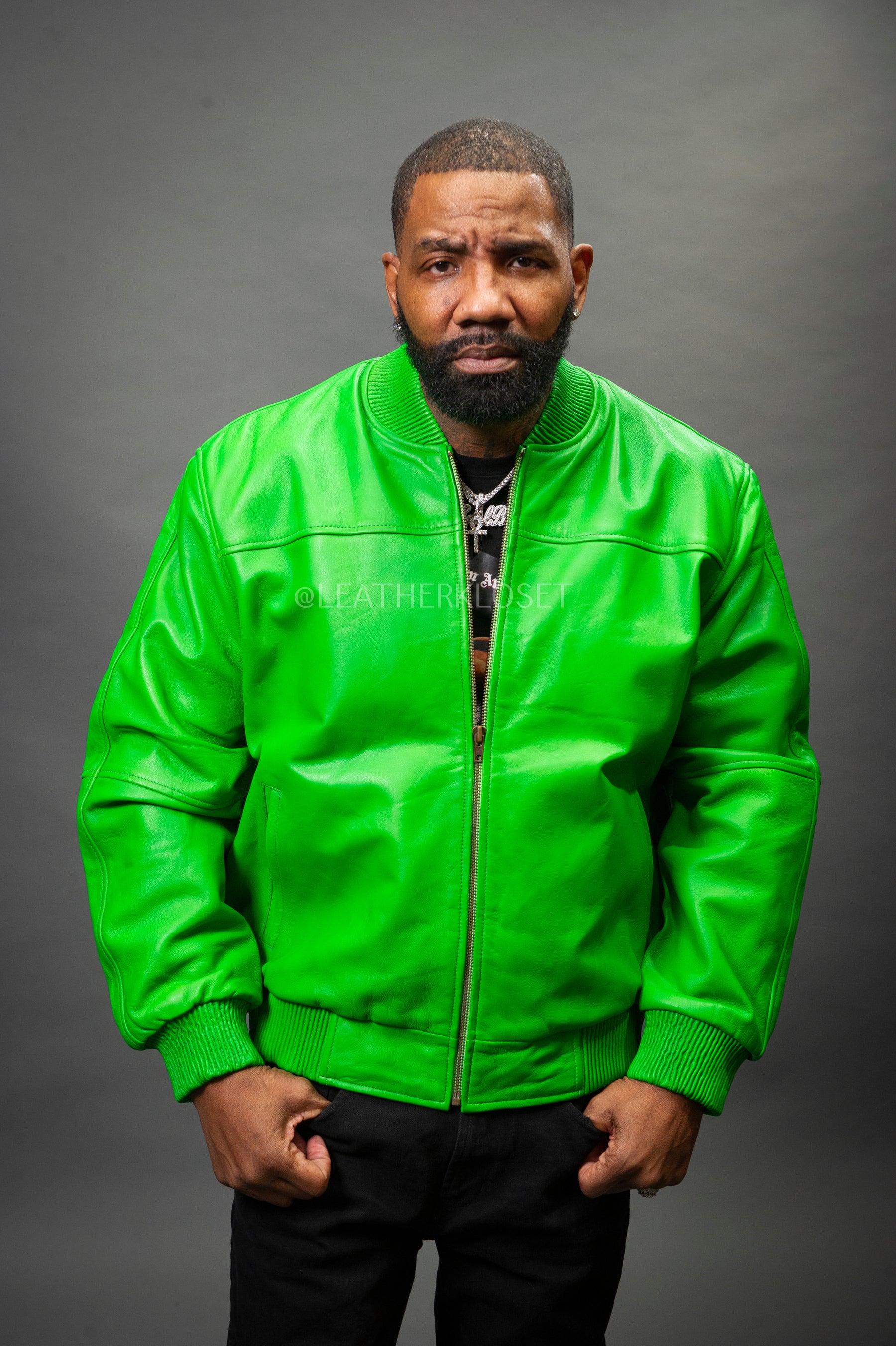 Men's Classic Baseball Leather Jacket Green – LeatherKloset