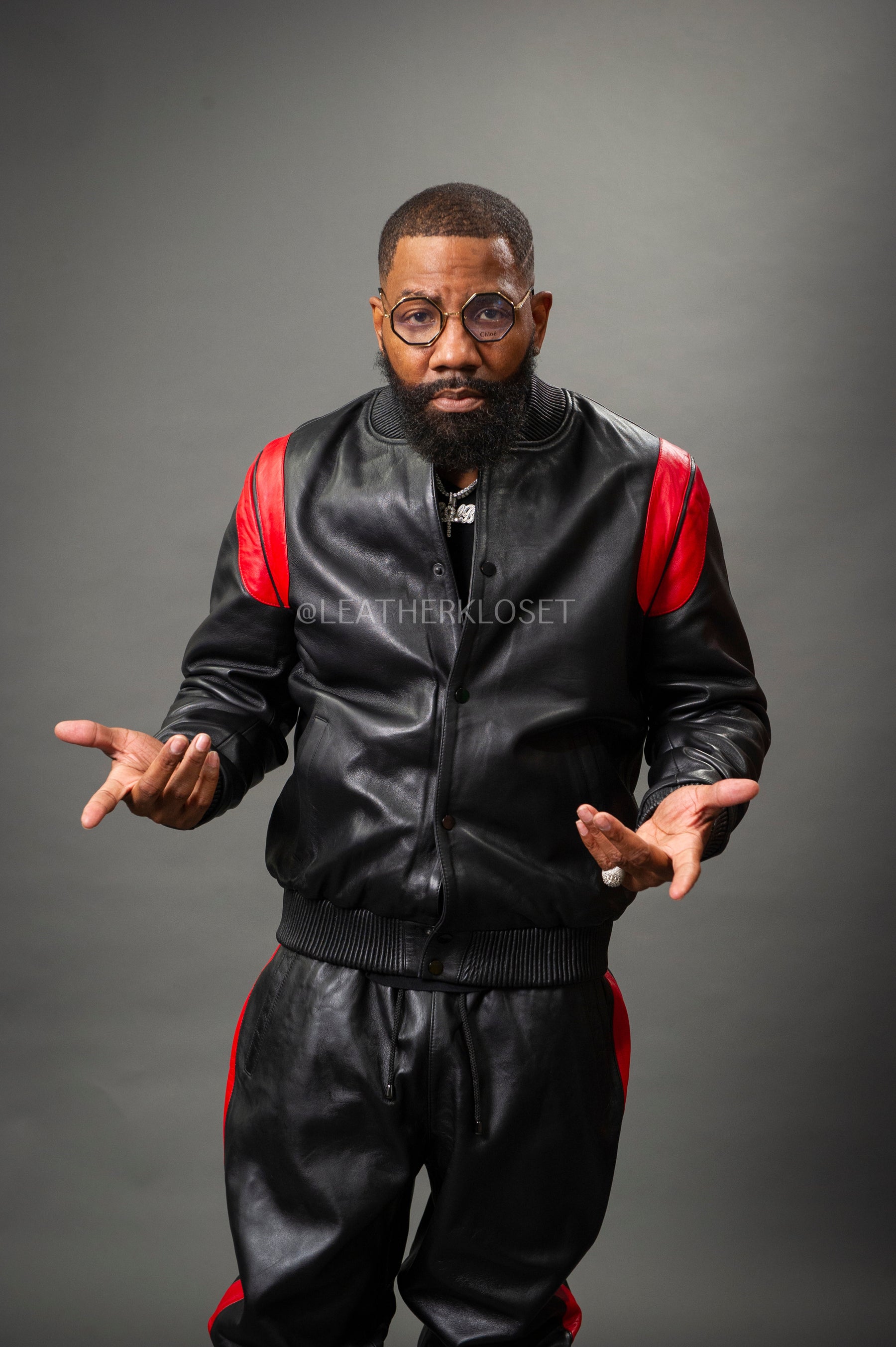 Men's Liam Leather Track Suit [Black/Red] – LeatherKloset