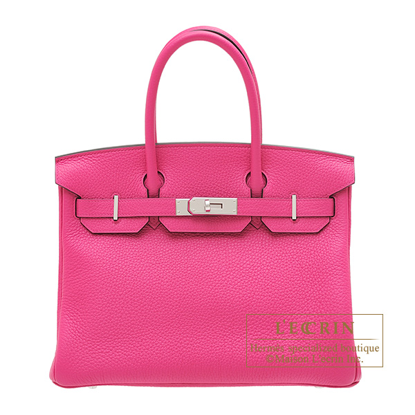 Hermes Birkin bag 30 Rose shocking Clemence leather Silver
