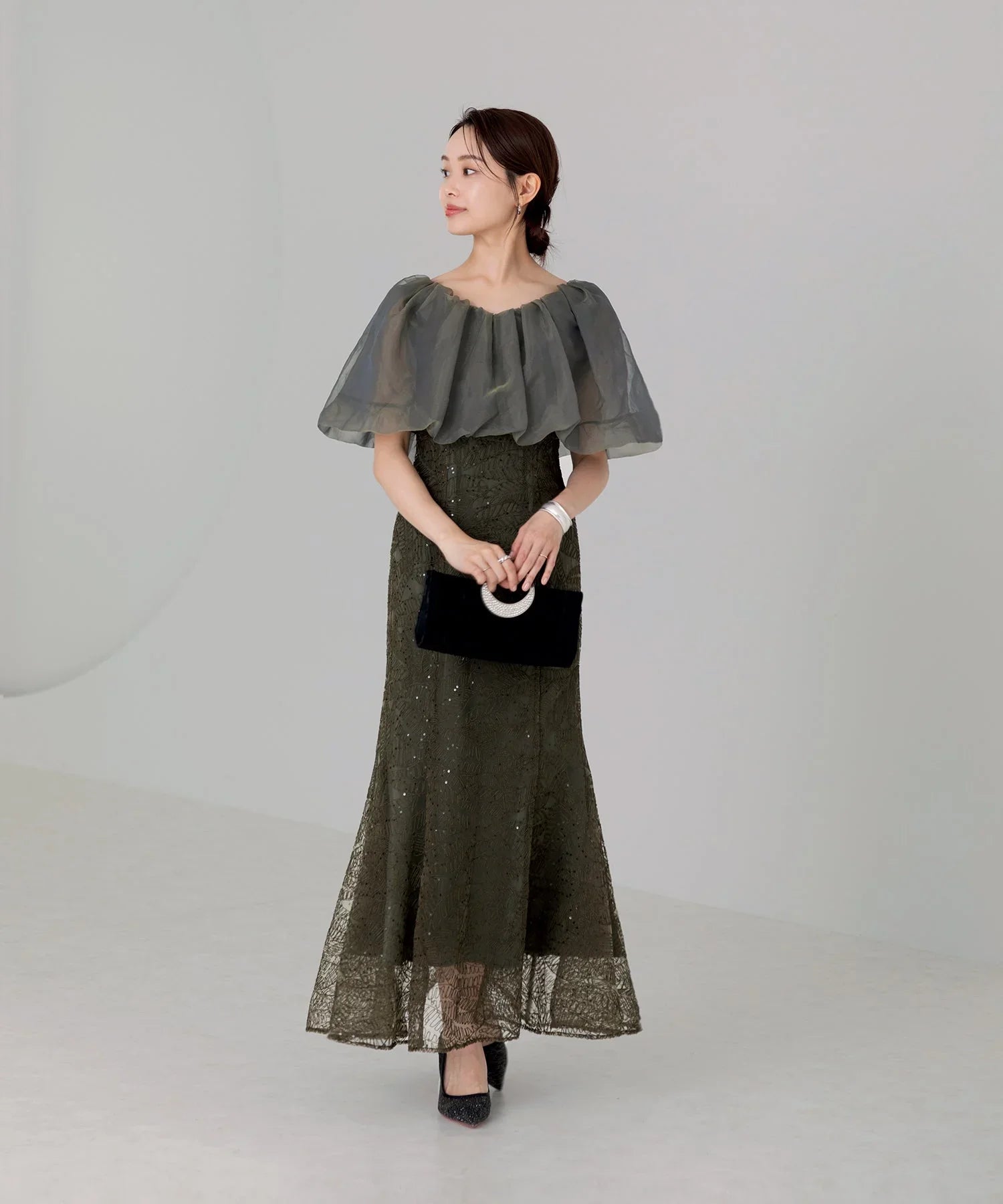 当日発送】2WAYオフショルダーパフスリーブマーメイドドレス