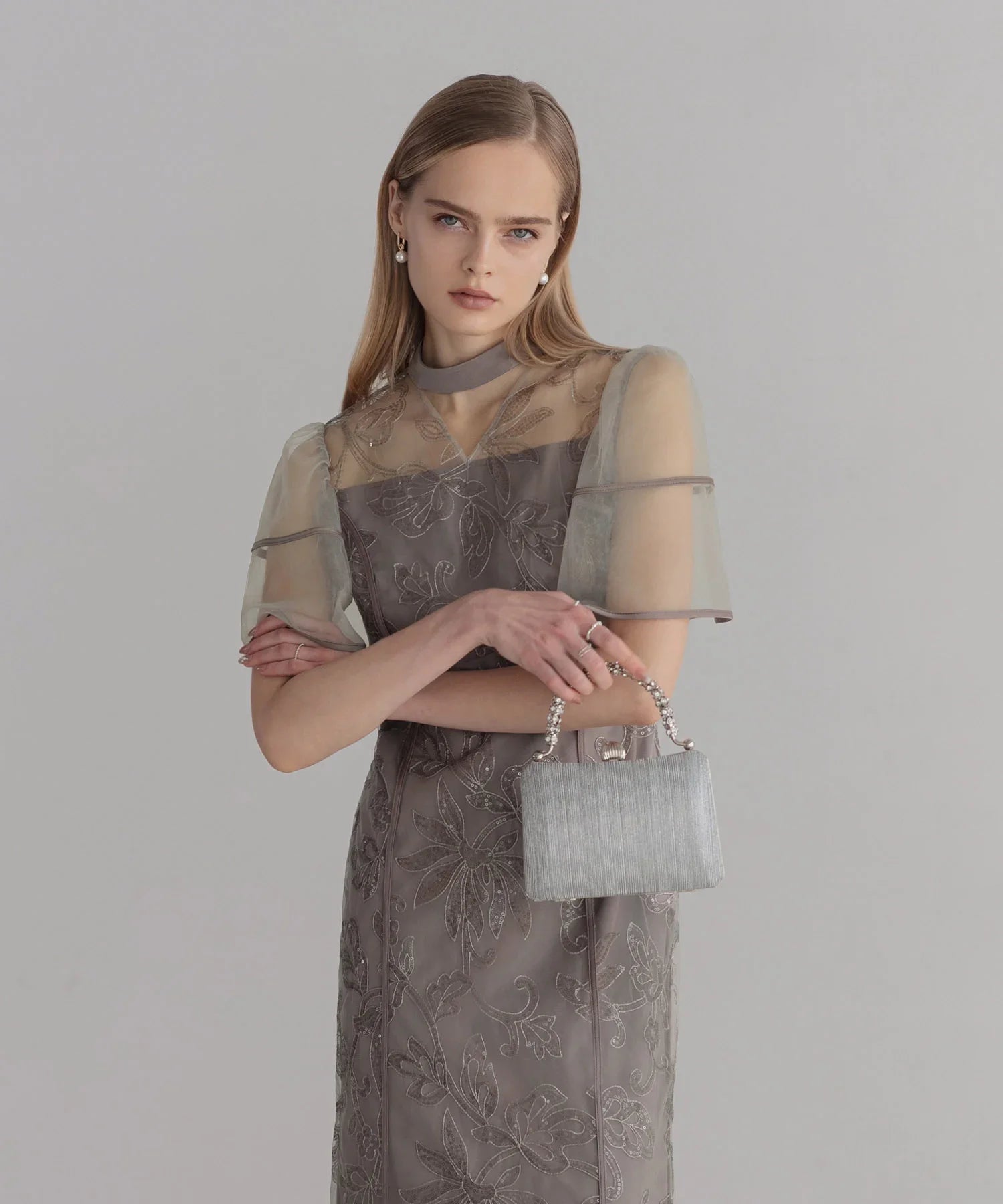 当日発送】スパンコールフラワーIラインワンピース結婚式ドレス