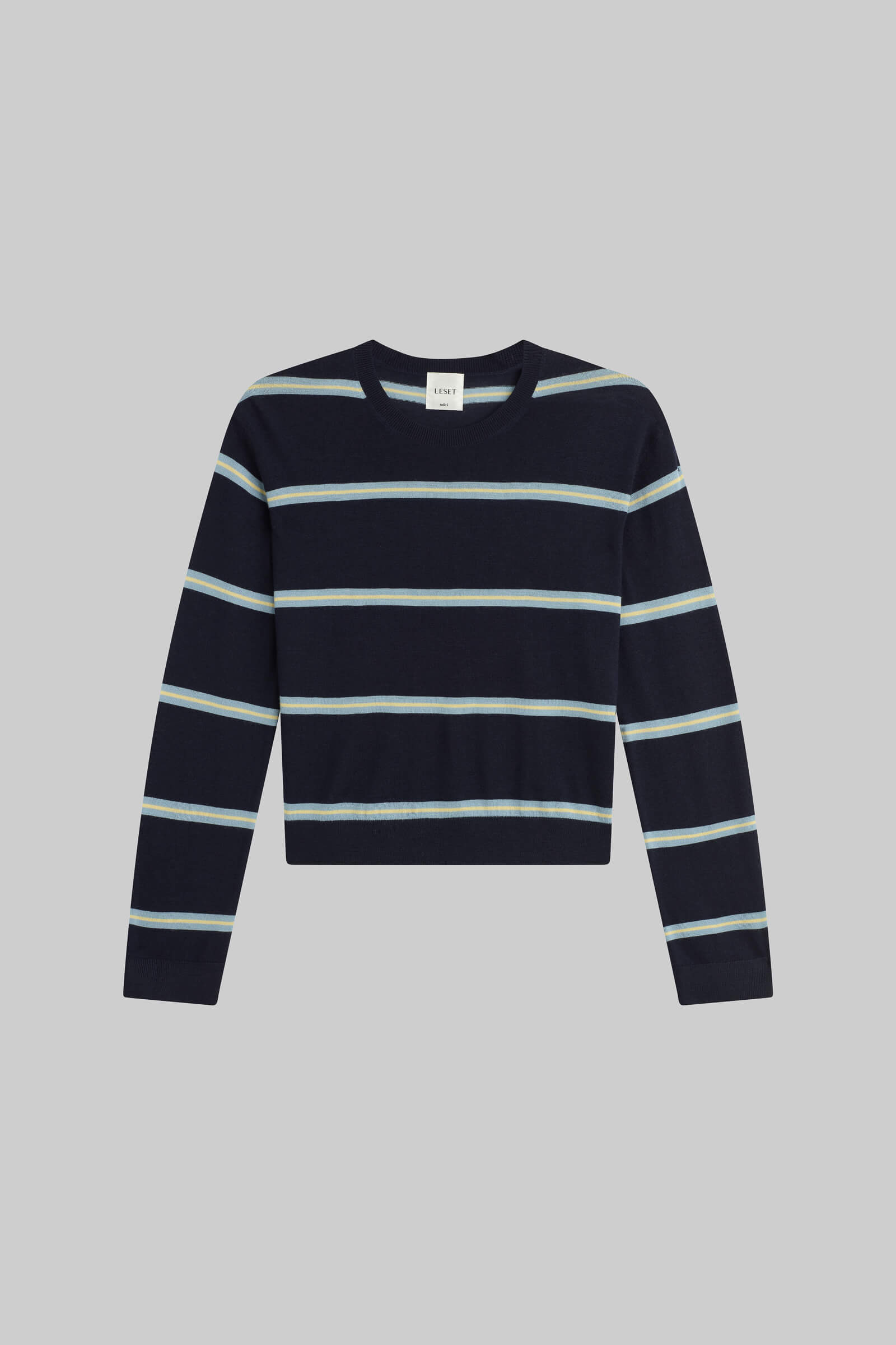 LESET James Stripe Classic Crew in Midnight Stripe in Wool