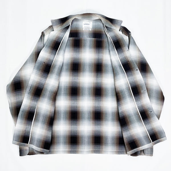 VINTAGE) 1960'S TOWNCRAFT SHADOW PLAID RAYON OPEN COLLAR BOX SHIRT