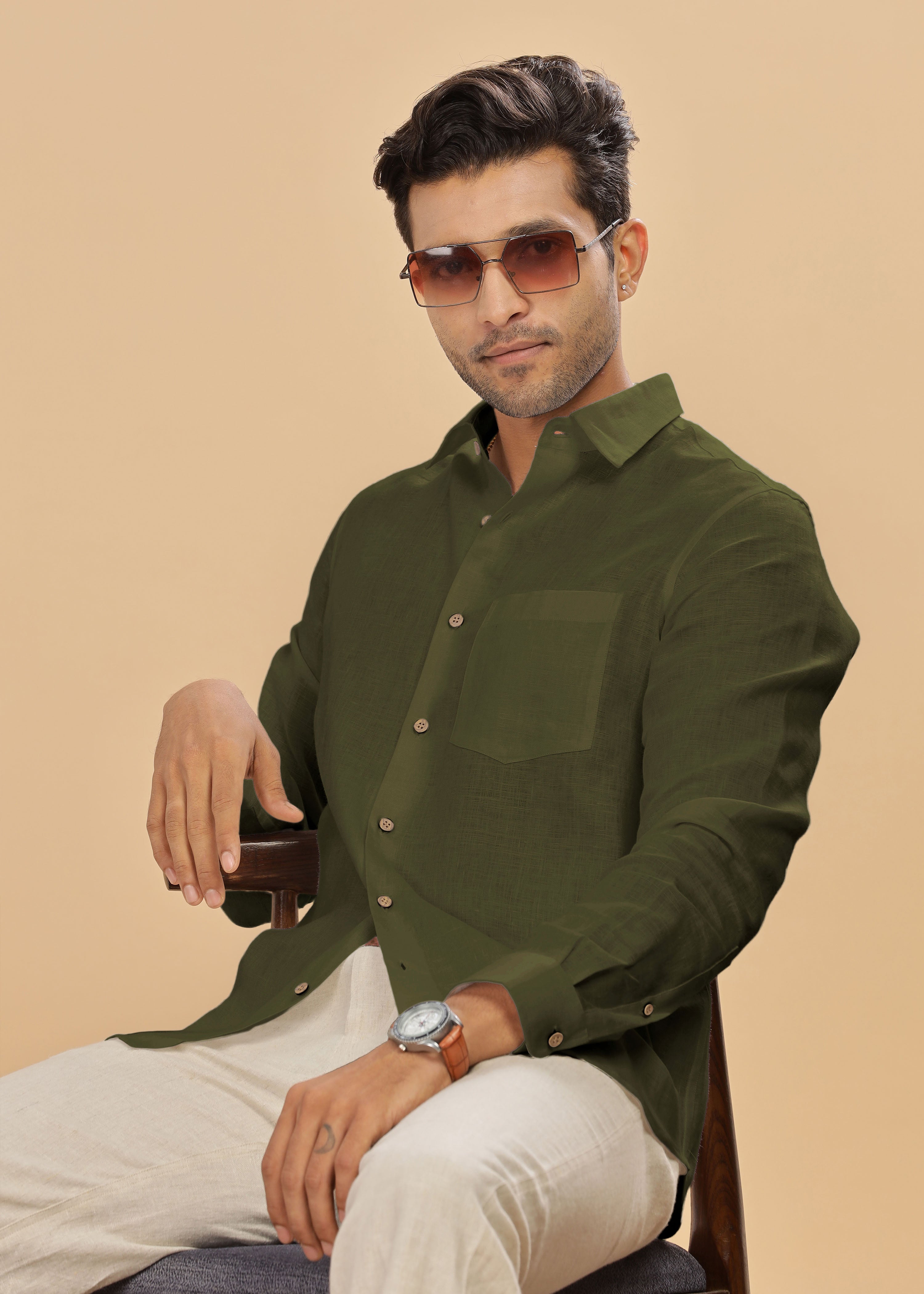 Moss Green Pure Linen Full Sleeve Shirt – Linen Trail