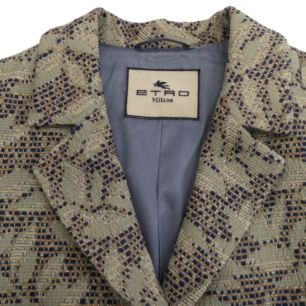 ETRO エトロ イタリア製 シルク混 金釦 リーフ総柄 ロングコート