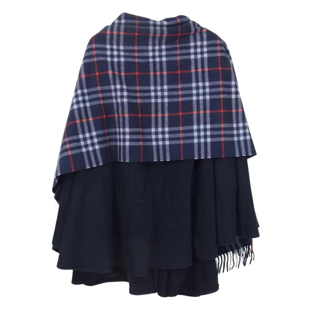 BURBERRY バーバリー チェック ウール ポンチョ ネイビー系【中古