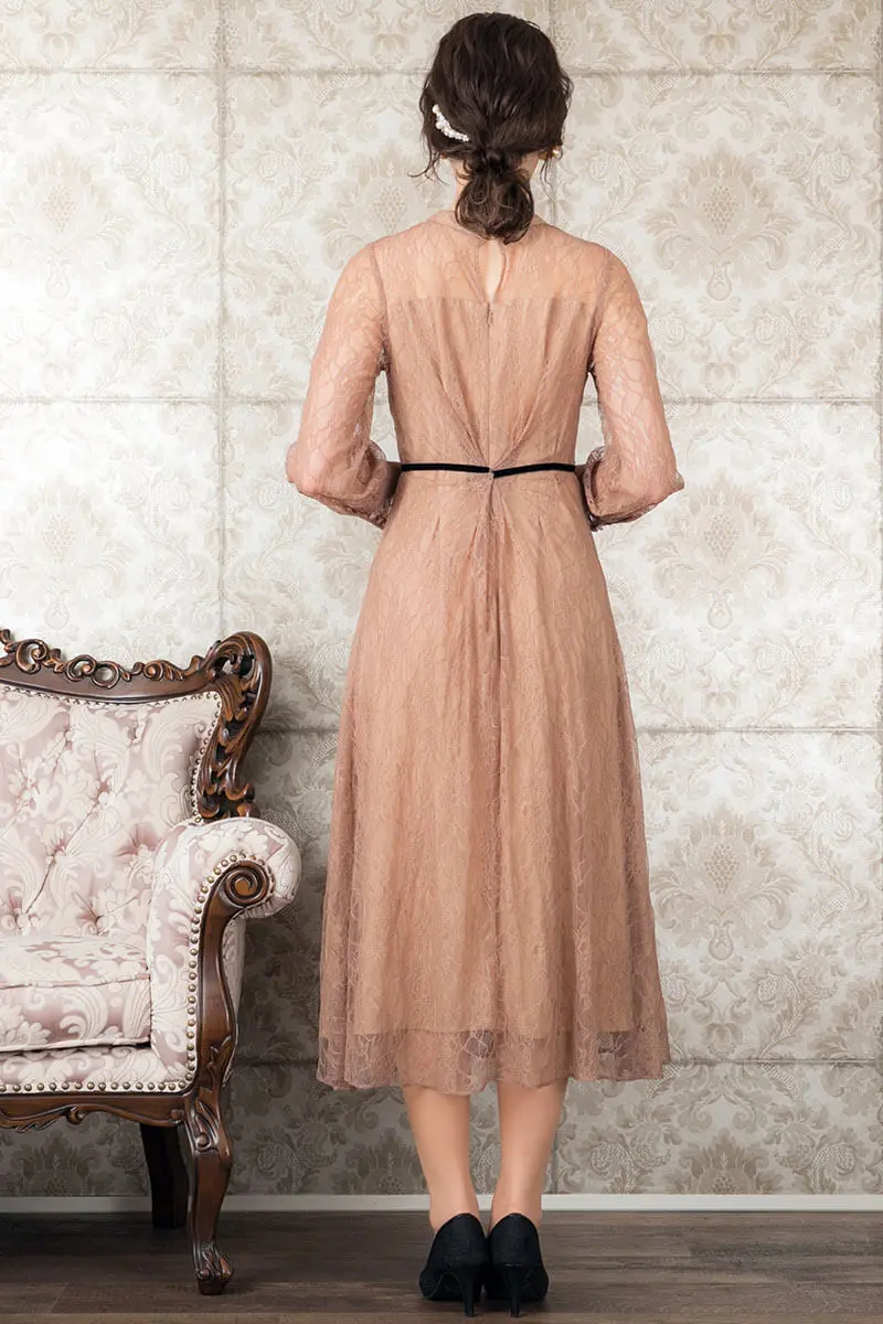 モカの袖つきシアーレースドレス | Iam | M | 結婚式パーティーの