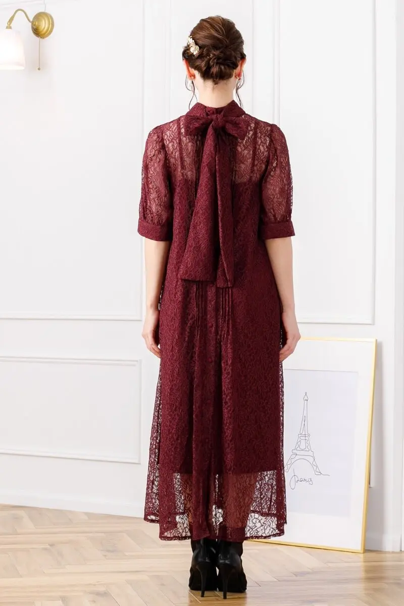 ボルドーのバッグリボンレースドレス | Dorry doll | M・マタニティ可