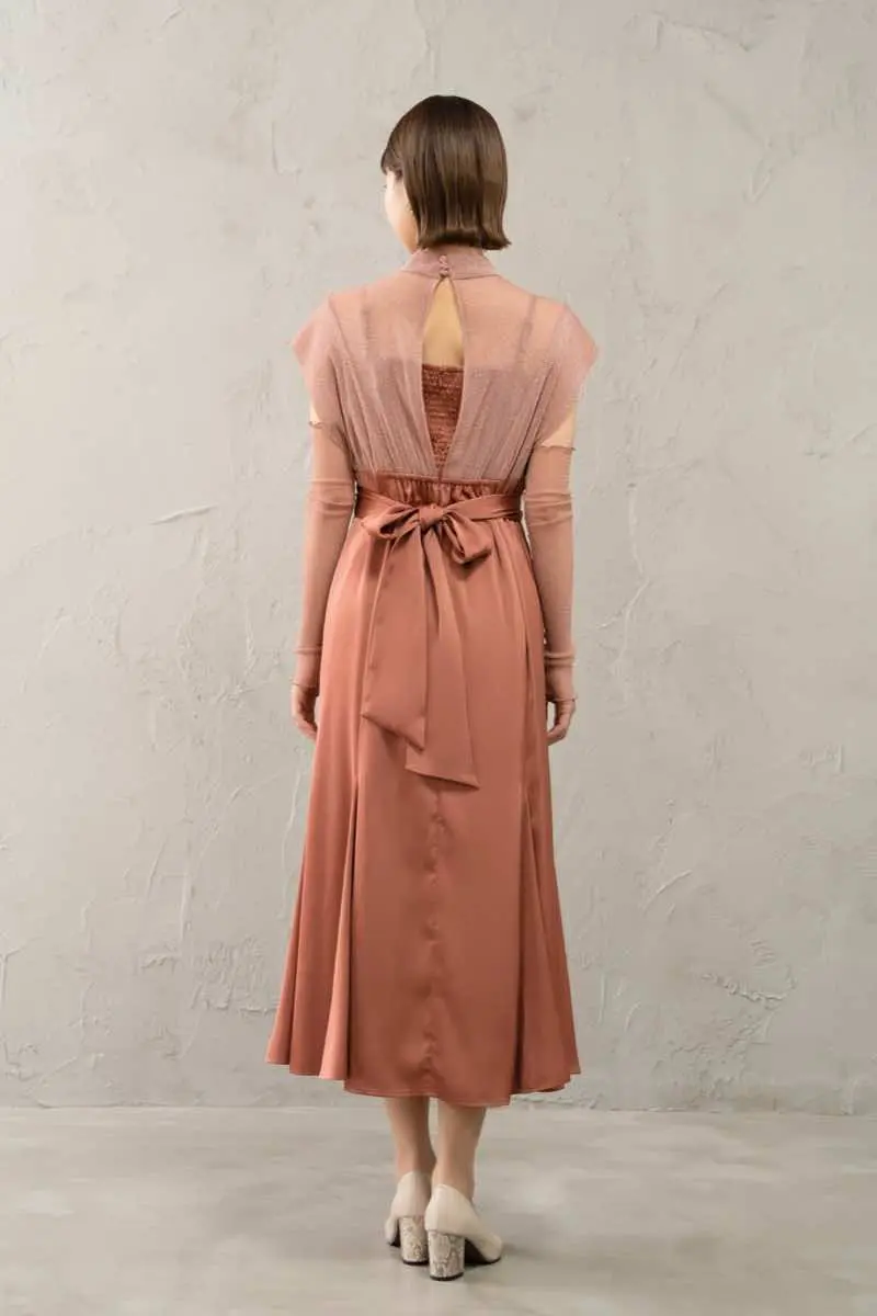 レッドのアームカバー付きチュール×サテンドレス | Dorry doll | M