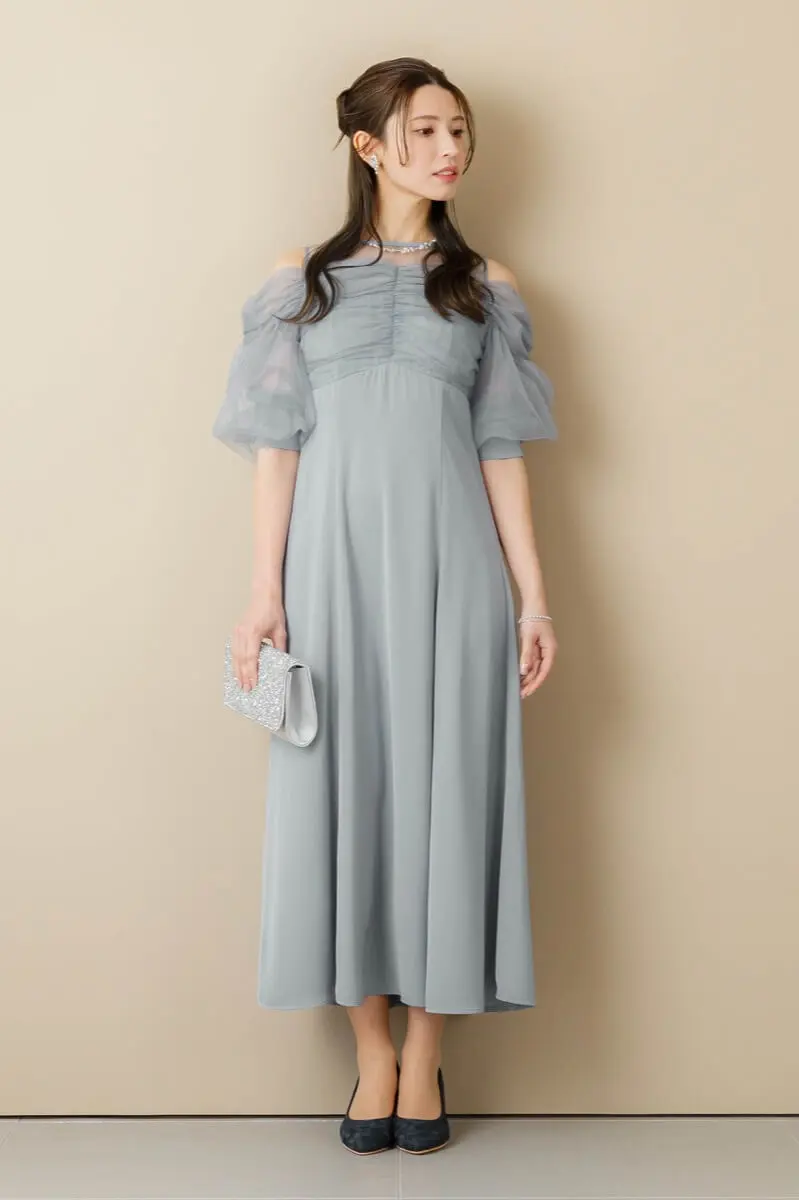 ブルーのオープンショルダードレス | GIRL | M | 結婚式パーティーの