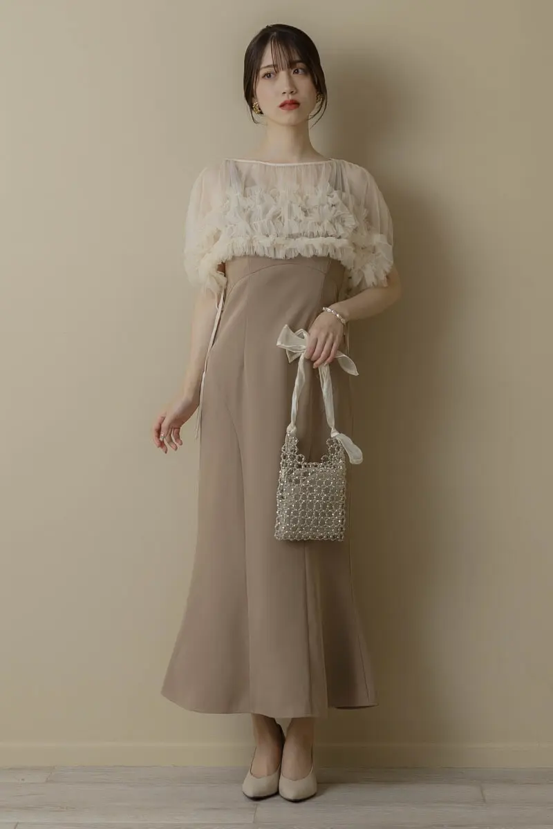 ベージュのチュールトップスセットドレス | ANDRESD | S | 結婚式